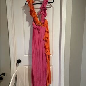Pink and Orange Ruffled Dress
